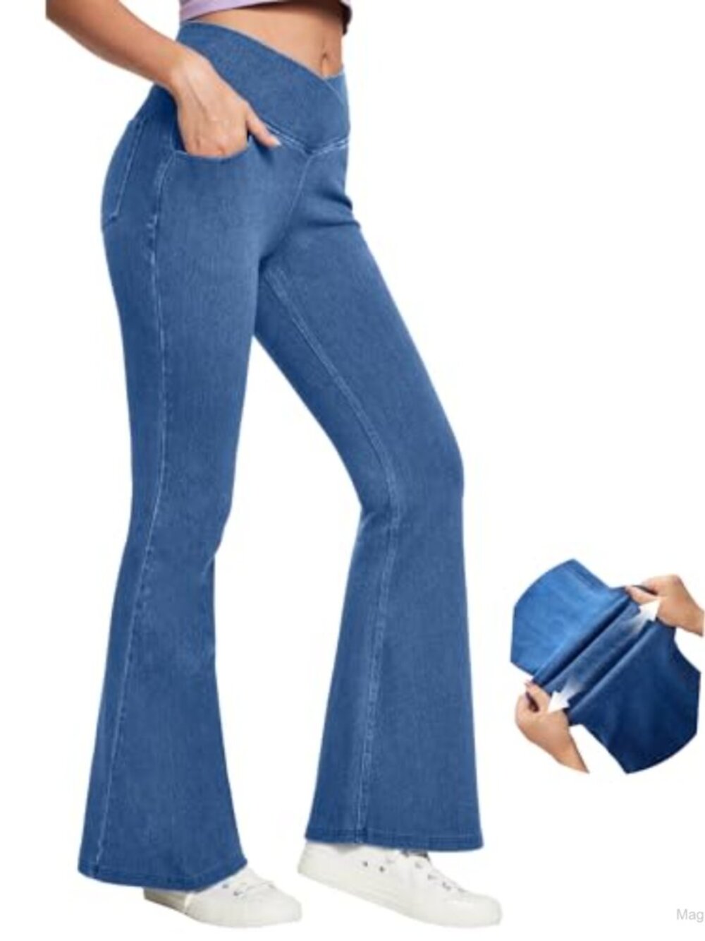 Stretchy Bell Bottom Jeans Women Pull On High Waist Flare Leggings
